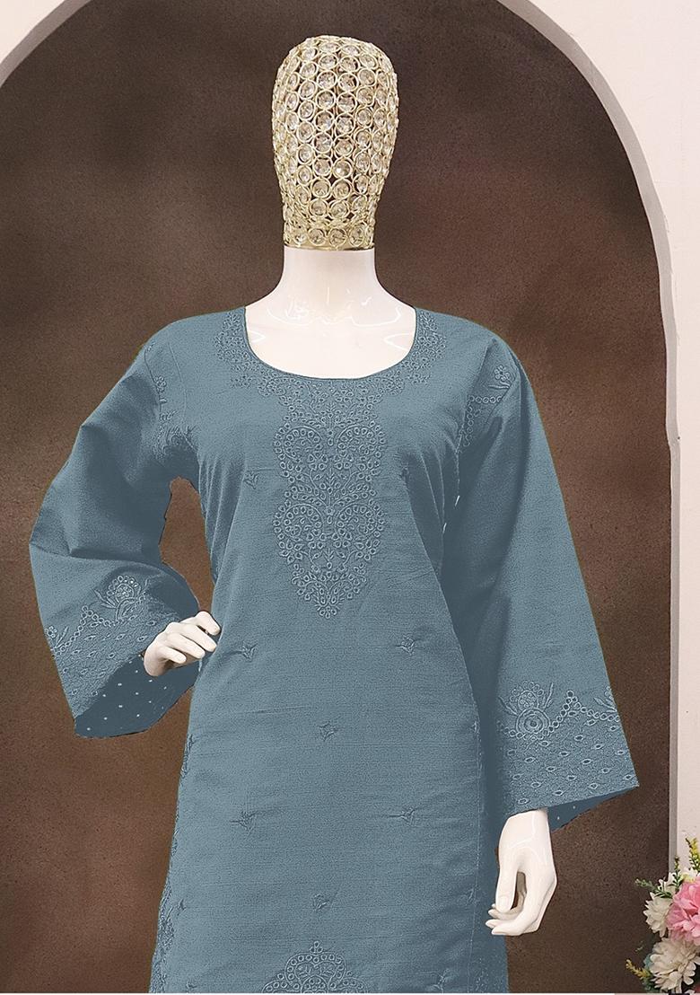 Beige Embroidered Cotton Salwar Kameez