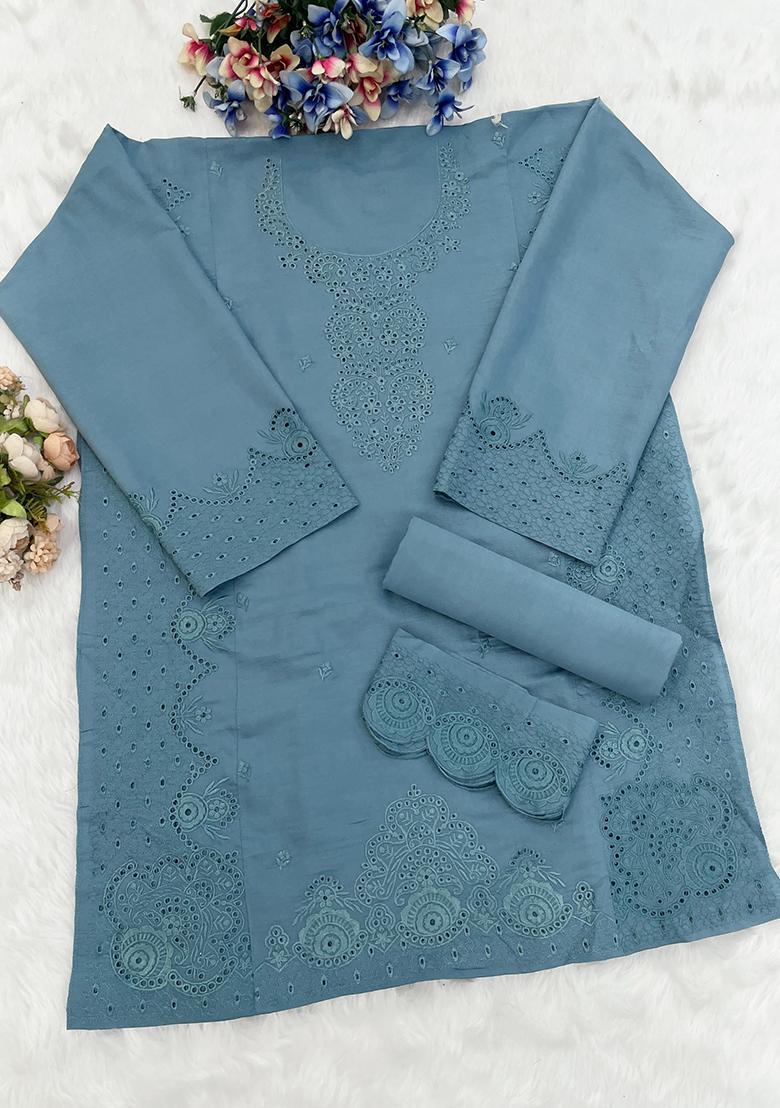 Beige Embroidered Cotton Salwar Kameez