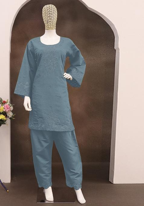 Beige Embroidered Cotton Salwar Kameez