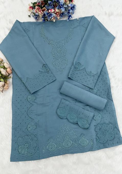 Beige Embroidered Cotton Salwar Kameez