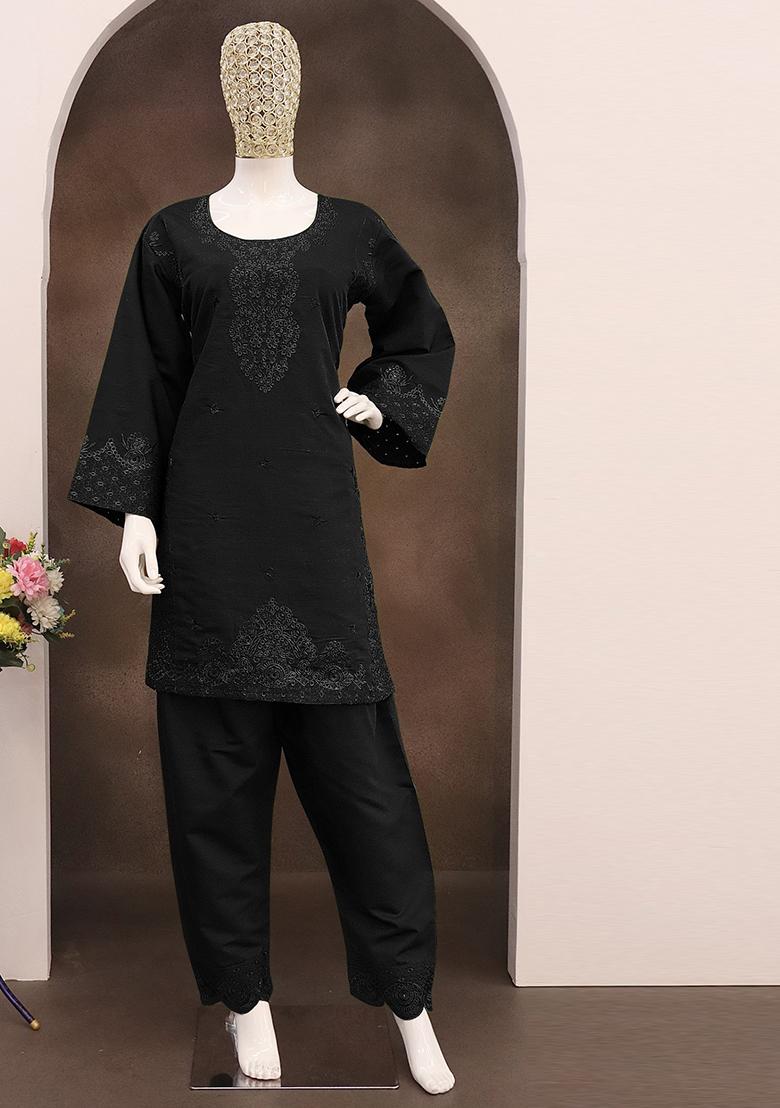 Beige Embroidered Cotton Salwar Kameez