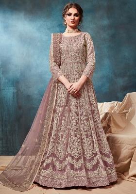 Purple Embroidered Net Salwar Kameez With Dupatta