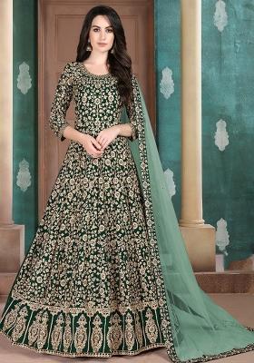 Green Embroidered Georgette Anarkali Set With Dupatta