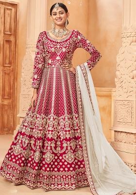 Pink Embroidered Silk Anarkali Set With Dupatta