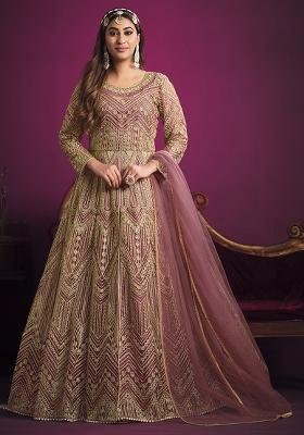 Pink Embroidered Net Salwar Kameez With Dupatta