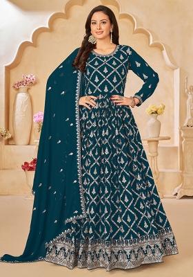 Blue Embroidered Georgette Salwar Kameez With Dupatta