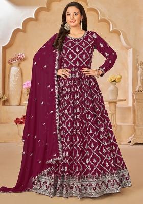 Purple Embroidered Georgette Salwar Kameez With Dupatta
