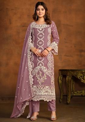 Purple Embroidered Organza Salwar Kameez With Dupatta