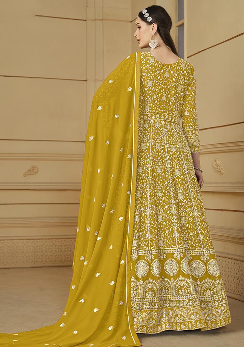 Red Embroidered Georgette Salwar Kameez With Dupatta - Indya