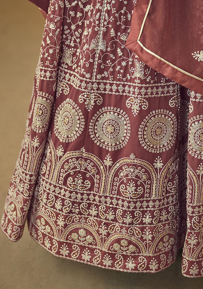 Brown Embroidered Georgette Salwar Kameez With Dupatta - Indya