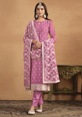 Pink Embroidered Georgette Salwar Kameez With Dupatta