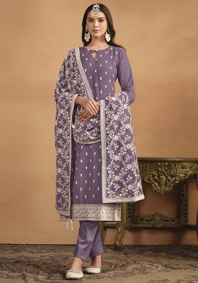 Purple Embroidered Georgette Salwar Kameez With Dupatta