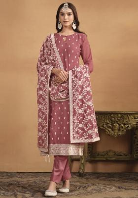 Pink Embroidered Georgette Salwar Kameez With Dupatta