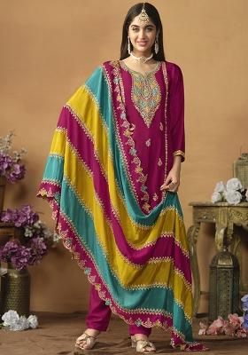 Pink Embroidered Silk Salwar Kameez With Dupatta