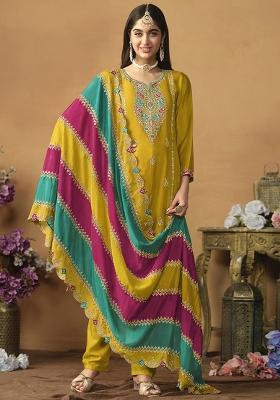 Red Embroidered Silk Salwar Kameez With Dupatta