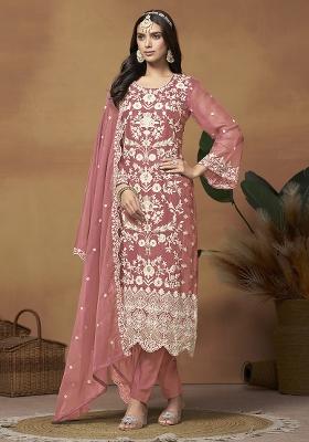 Purple Embroidered Organza Salwar Kameez With Dupatta