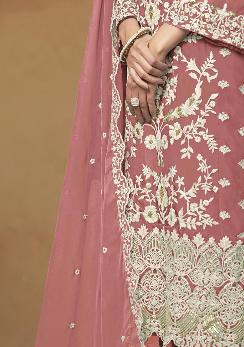 Purple Embroidered Organza Salwar Kameez With Dupatta - Indya