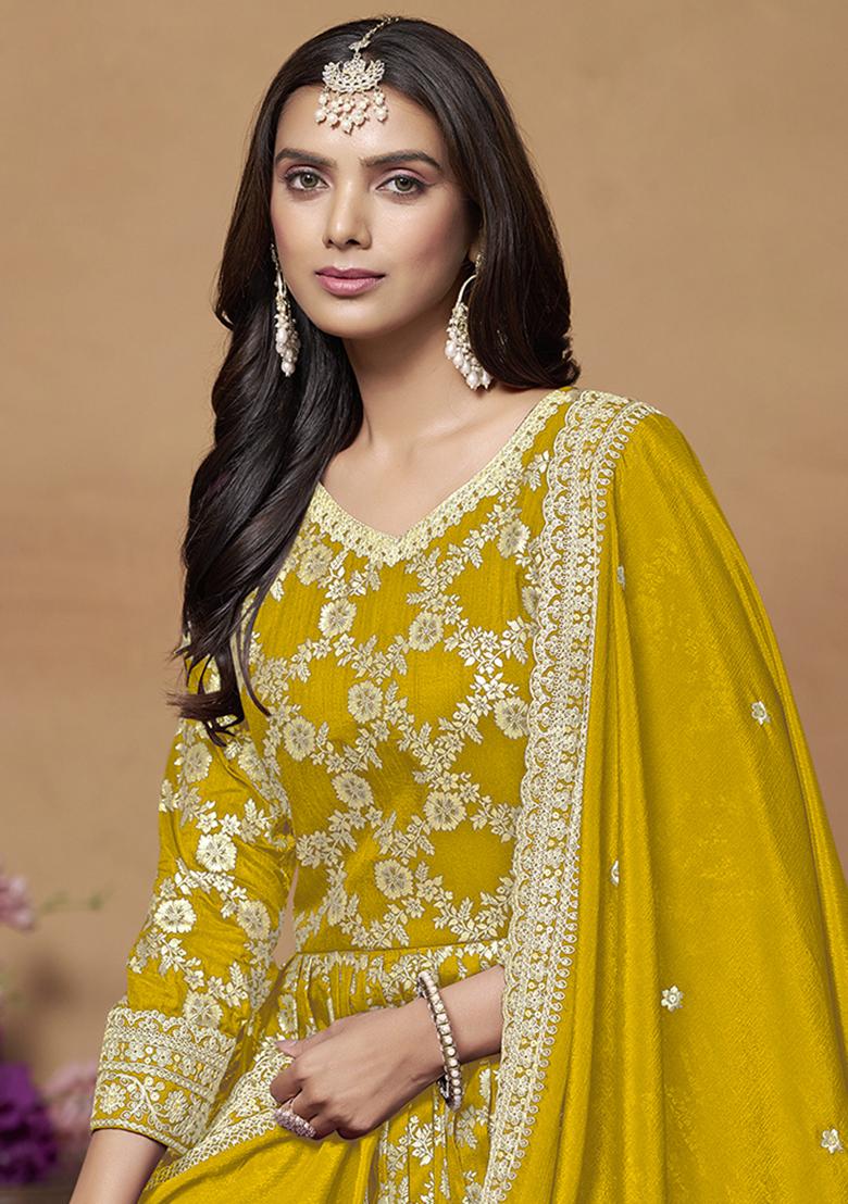 Red Embroidered Silk Anarkali With Dupatta - Indya