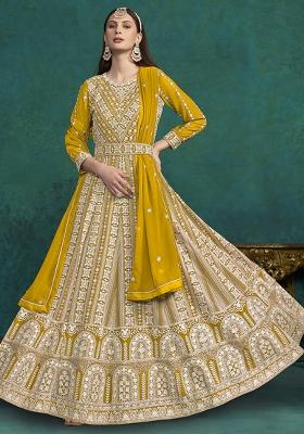 Yellow Embroidered Georgette Anarkali Set With Dupatta