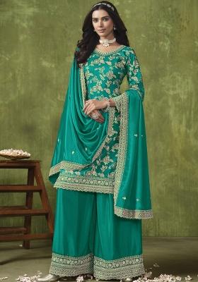 Green Embroidered Chanderi Salwar Kameez With Dupatta