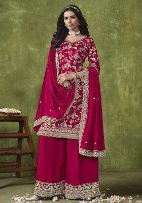 Pink Embroidered Chanderi Salwar Kameez With Dupatta