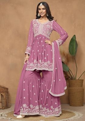 Pink Embroidered Georgette Salwar Kameez With Dupatta