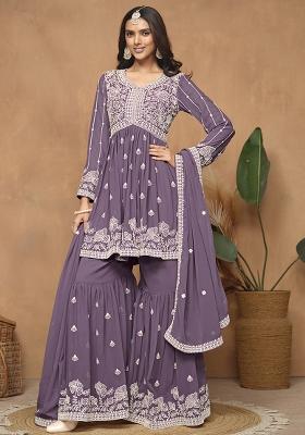 Purple Embroidered Georgette Salwar Kameez With Dupatta