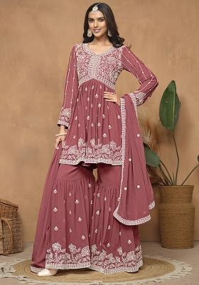 Pink Embroidered Georgette Salwar Kameez With Dupatta