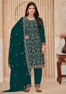 Blue Embroidered Georgette Salwar Kameez With Dupatta