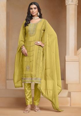 Red Embroidered Organza Salwar Kameez With Dupatta