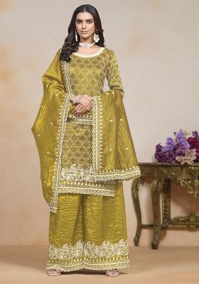 Red Embroidered Silk Salwar Kameez With Dupatta