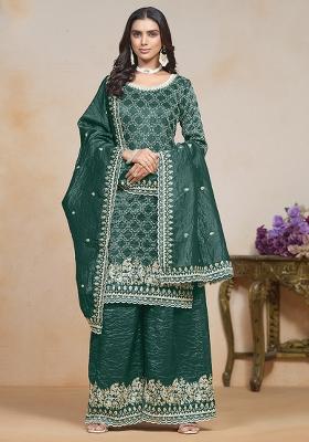 Green Embroidered Silk Salwar Kameez With Dupatta