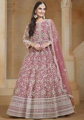 Pink Embroidered Net Salwar Kameez With Dupatta