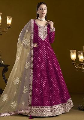 Purple Embroidered Chanderi Salwar Kameez With Dupatta