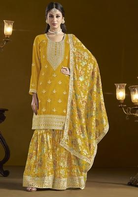 Yellow Embroidered Chinon Salwar Kameez With Dupatta