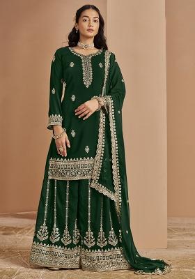Green Embroidered Georgette Salwar Kameez With Dupatta