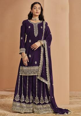 Purple Embroidered Georgette Salwar Kameez With Dupatta