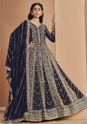 Blue Embroidered Georgette Salwar Kameez With Dupatta