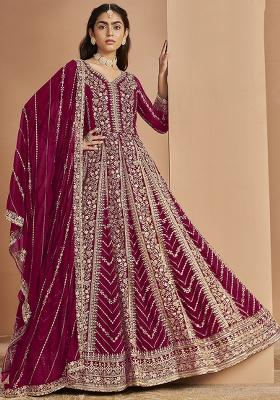 Purple Embroidered Georgette Salwar Kameez With Dupatta