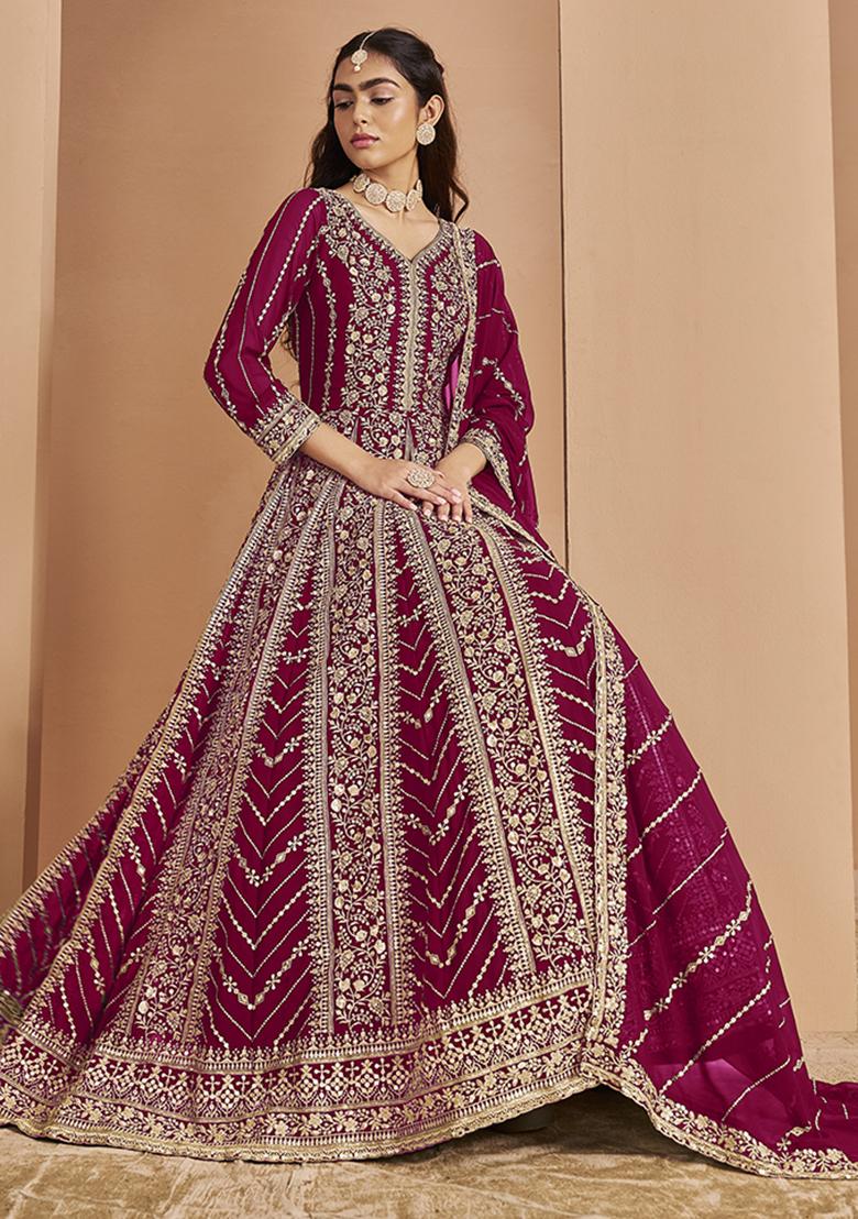 Purple Embroidered Georgette Salwar Kameez With Dupatta - Indya