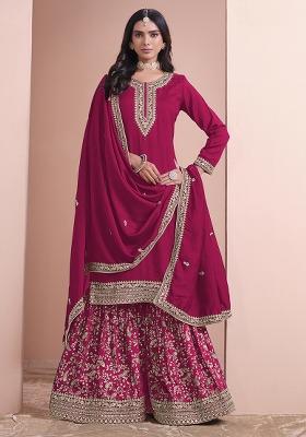 Pink Embroidered Silk Salwar Kameez With Dupatta