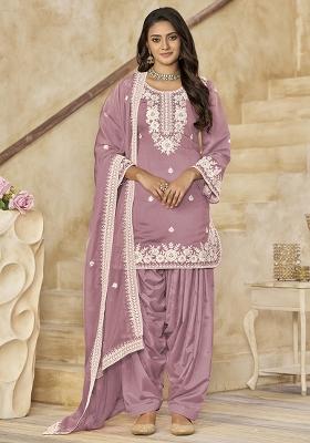Pink Embroidered Chanderi Salwar Kameez With Dupatta