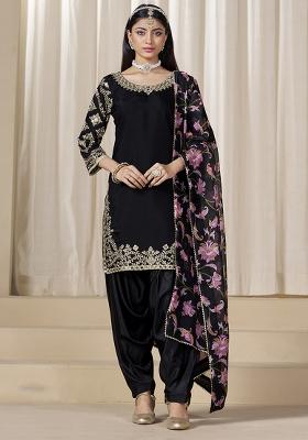 Black Embroidered Chanderi Salwar Kameez With Dupatta