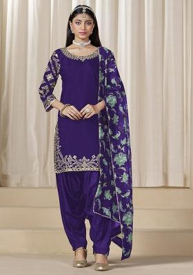 Purple Embroidered Chanderi Salwar Kameez With Dupatta