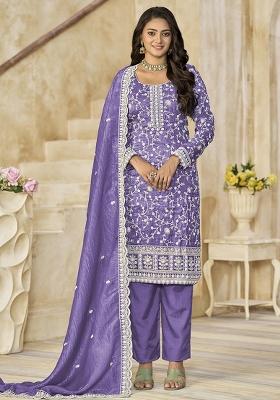 Purple Embroidered Organza Salwar Kameez With Dupatta