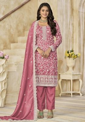 Pink Embroidered Organza Salwar Kameez With Dupatta