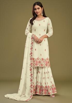 Yellow Embroidered Georgette Sharara Set