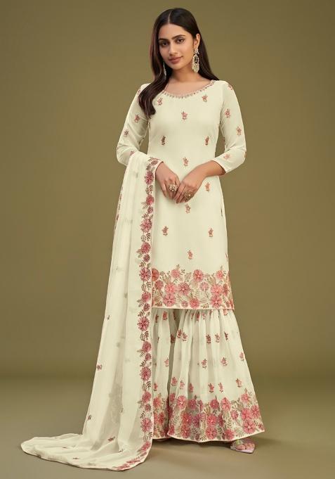 Yellow Embroidered Georgette Salwar Kameez With Dupatta