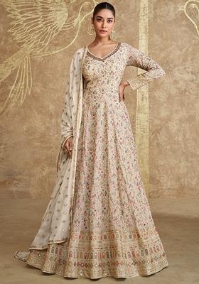 White Embroidered Georgette Salwar Kameez With Dupatta