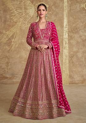 Pink Embroidered Georgette Salwar Kameez With Dupatta